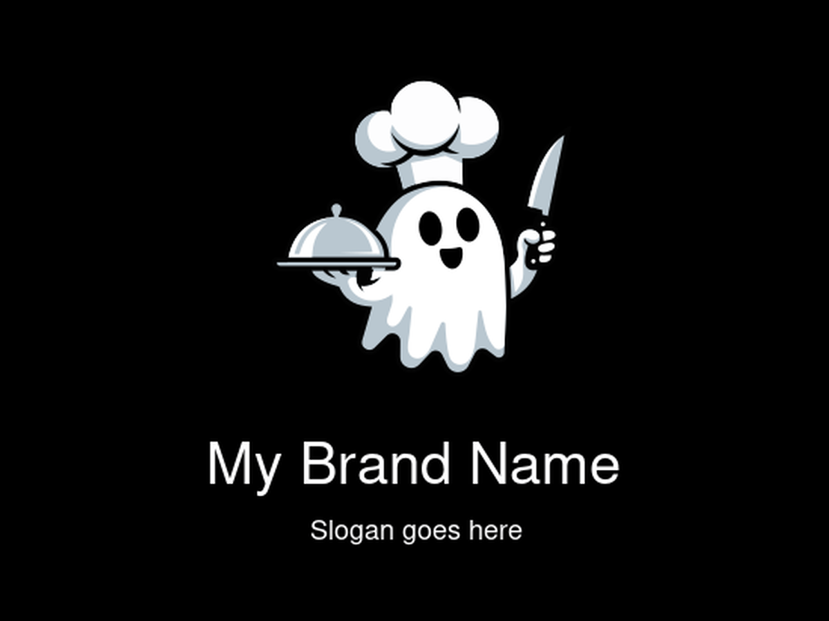 White Ghost Chef with Dish and Knife Logo Design for Fun Haunted Cuisine and Event Brands